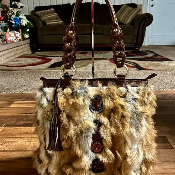 Sharif • Original • Safari • Brown • Angora Fur • Stones/Crystals •Shoulder Bag - Picture 4 of 16